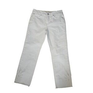Soft Surroundings‎ Jeans Womens 28 White Cropped Distressed Embroidered Raw Hem